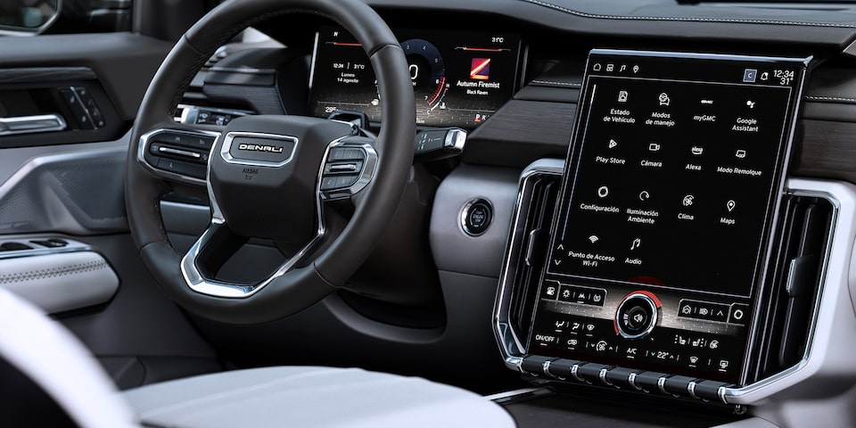 Pantalla de infoentretenimiento de 15 pulgadas a bordo de tu nueva GMC Acadia 2024, SUV de tres filas de asientos