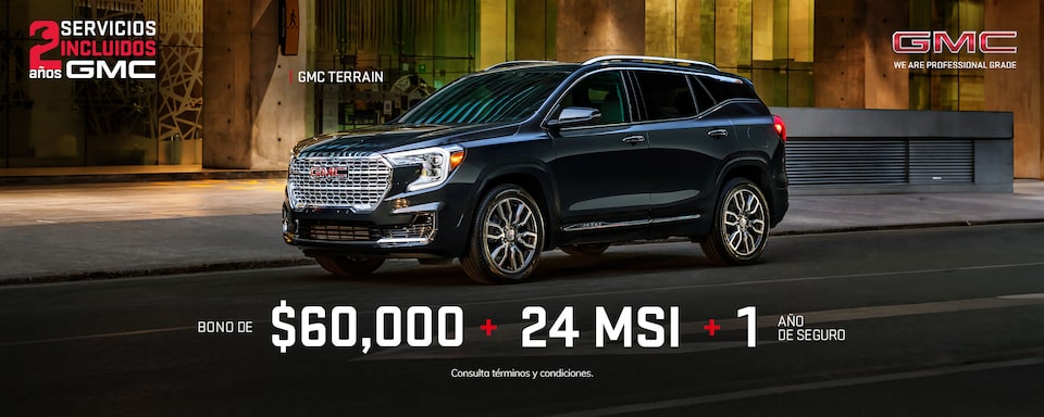 ¡Tu camioneta SUV premium te está esperando! Estrena tu próxima GMC Terrain y obtén un bono de $60,000 más 24 MSI y 1 año de seguro